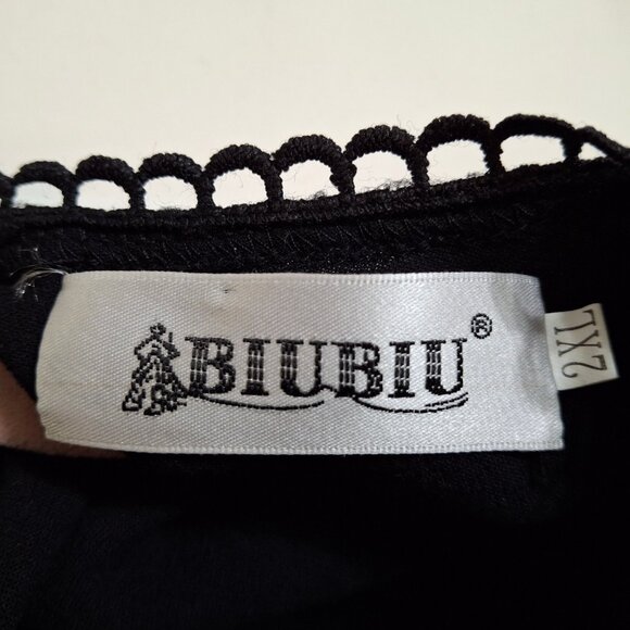 Modest Midi Asymmetric Hem Dress Size 2XL BIU BIU Black Long Sleeve Round Neck - Picture 13 of 16